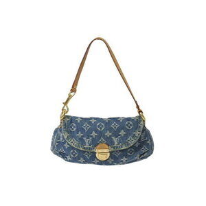 Louis Vuitton Monogram Denim Pleaty Handbag Natural Leather Blue